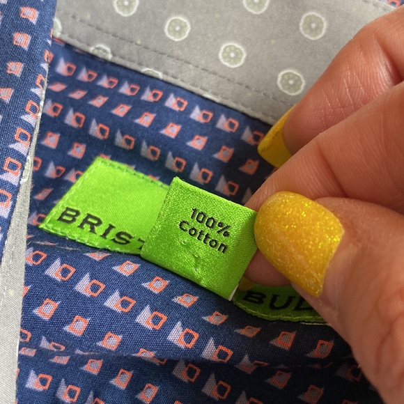 Bristor & Bull men’s blue geometric print 💯cotton button down shirt L/s 2XL 🌞 - Picture 6 of 15